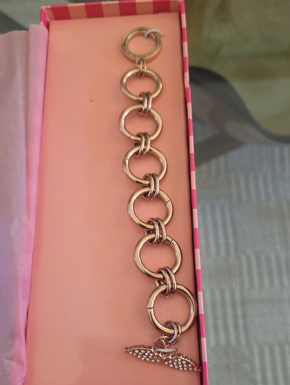 Victoria's Secret Rose Gold Link Bracelet with Wing Charm